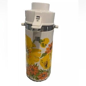 Vintage 1970s Viking Pumper Airpot Automatic Vacuum Thermos FLOWER POWER Motif